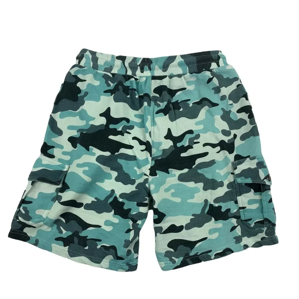 Eleven Paris Mens Camo Fleece Cargo Regular Fit Sweat Shorts Blue S